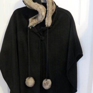 Winter Clearance!! Black Velour Cape with Faux Fur Accents